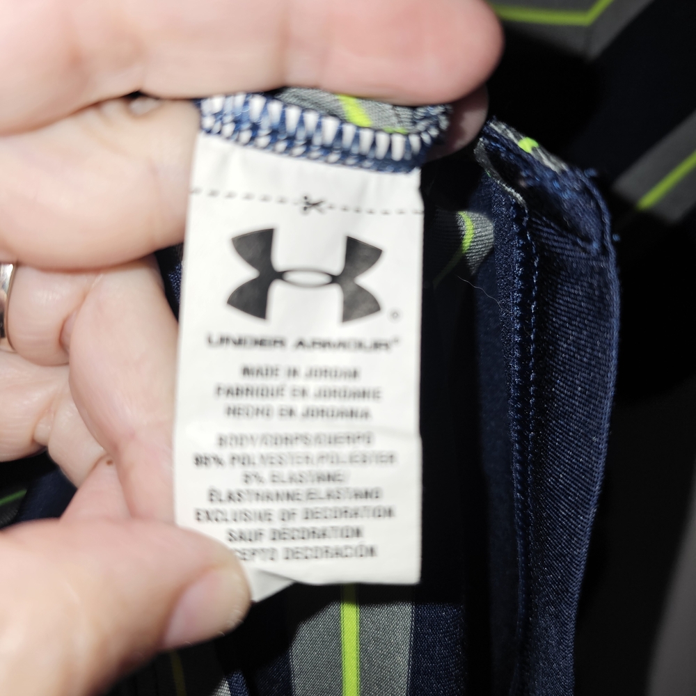 Under Armour Men's Navy and Green Striped Short-Sleeve Polo Shirt Size M - Picture 6 of 6